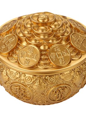 纯黄铜聚宝盆摆件带盖元宝金蟾家用大号新款客厅冰箱上办公室店铺