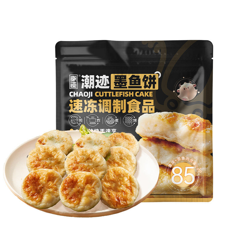 潮迹早餐墨鱼饼150g*4袋