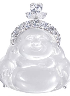 VISING珠宝天然水沫玉大号舒佛棉多福利款白冰佛公吊坠项链毛衣链