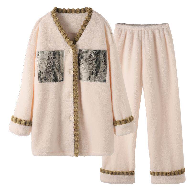 珊瑚绒睡衣女冬季加绒家居服套装
