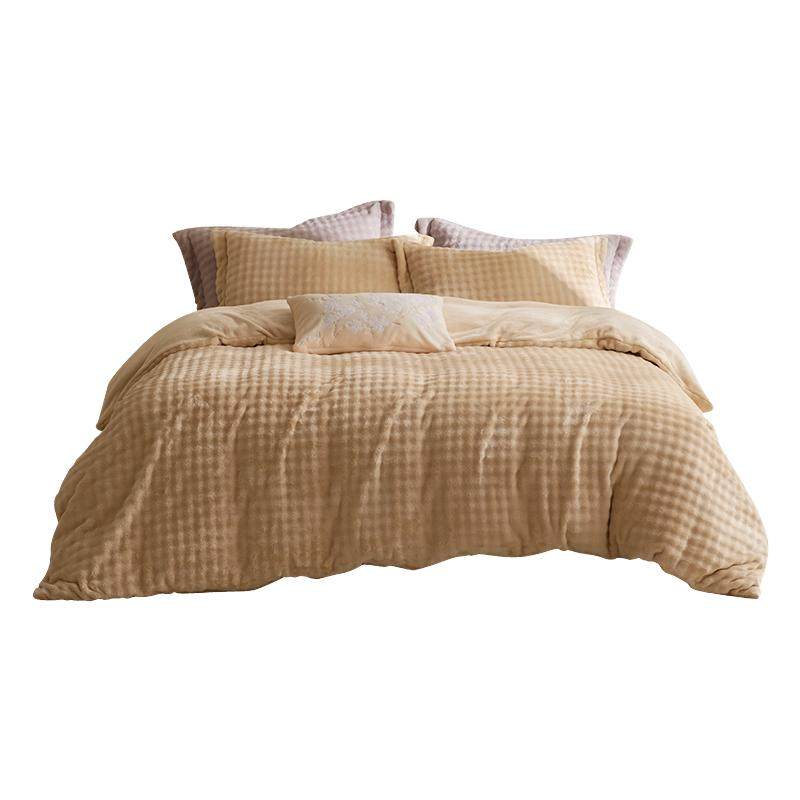 罗莱家纺秋冬新品长毛绒慕斯绒双面暖绒加厚床单被套双人床四件套