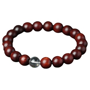 普陀山小叶紫檀白水晶手串女檀香木手持佛珠男转运珠情侣手链