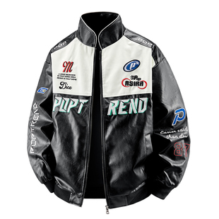 WASSUP BEE美式机车皮衣男士夹克秋冬季棒球服飞行员立领加绒外套