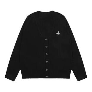 秋v领羊毛开衫女宽松慵懒显瘦薄款针织衫百搭上衣刺绣土星韩版外