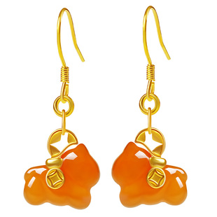 马年本命年礼物宫里上新马上有钱耳饰女款南红玛瑙耳环红色生日