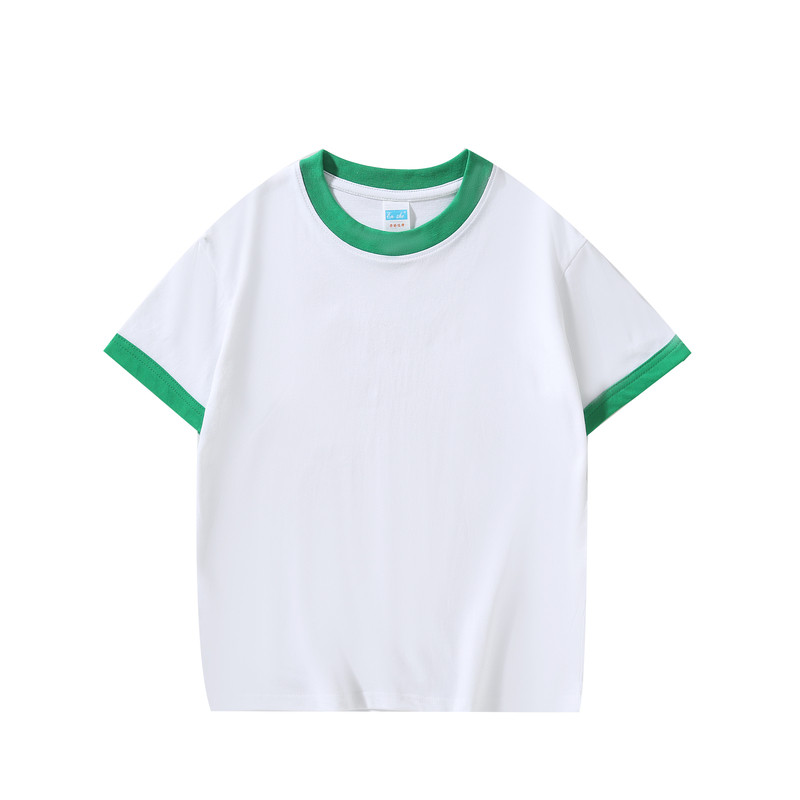 纯绵撞边t恤定制园服logo