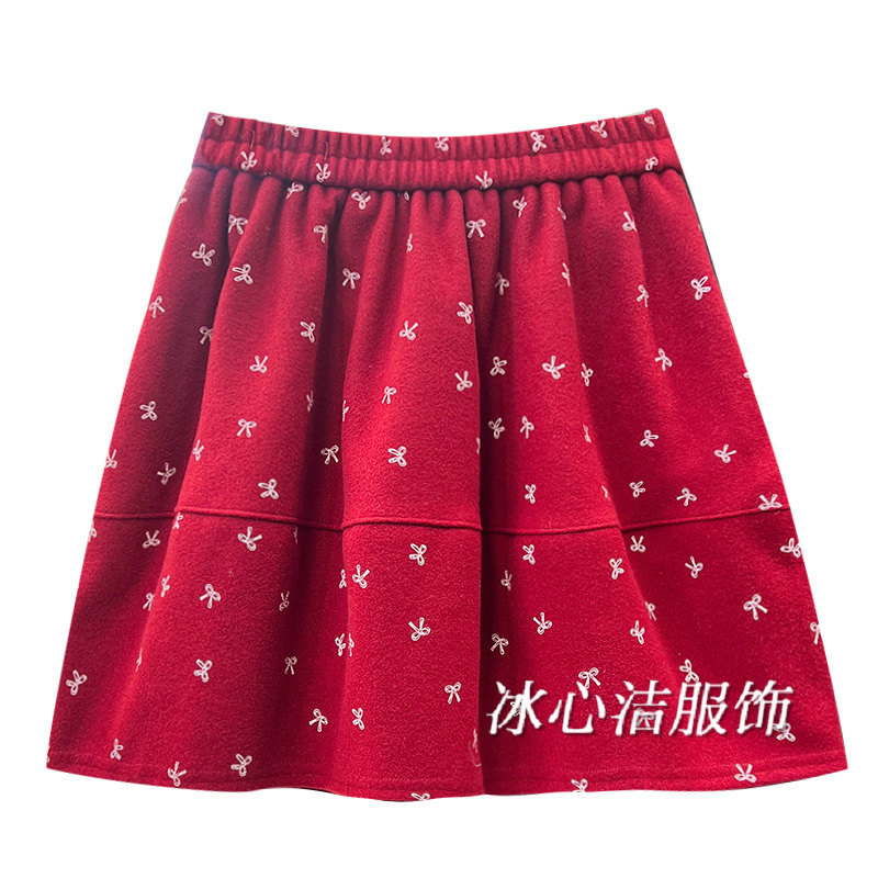 蝴蝶结毛呢短裙半身裙