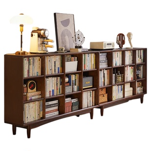 书柜储物柜一体组合书架客厅家用收纳储物落地矮书柜实木格子柜