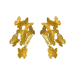 群蝶飞舞金色耳环2026年新款轻奢小众设计感独特耳饰高级感耳钉女
