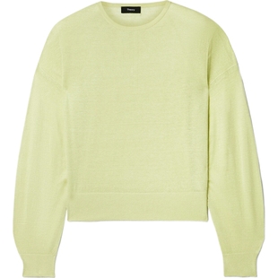 【季末折扣】THEORY 秋冬女士黄绿色调淡雅亚麻混纺绿色毛衣