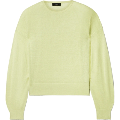 【季末折扣】THEORY 秋冬女士黄绿色调淡雅亚麻混纺绿色毛衣