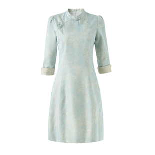 迪奥早春新中式连衣裙女2026新款国风气质云锦感提花缎丝绉旗袍裙