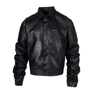 FAR.ARCHIVE高街美式休闲夹克外套潮牌复古纯色男女短款机车皮衣