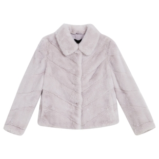 YINER音儿2025冬季新款进口水貂毛羊皮革拼接翻领短皮草外套