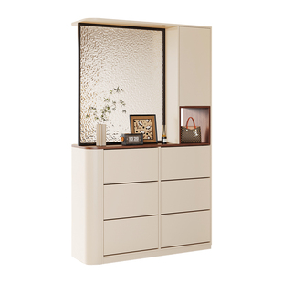 中古风入户正对门玄关柜双面屏风餐边柜一体客厅圆弧翻斗鞋柜隔断