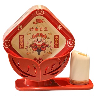 新年一次性吐骨碟食品级家用加厚小吃碟纸盘干果盘喜庆红色餐盘