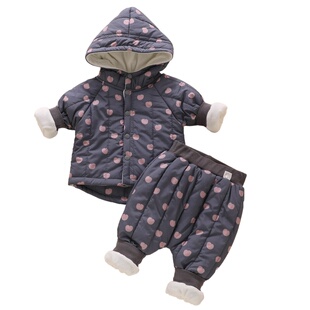 婴儿可爱超萌加绒秋冬季分体套装男宝宝外穿外出衣服男宝加棉冬装