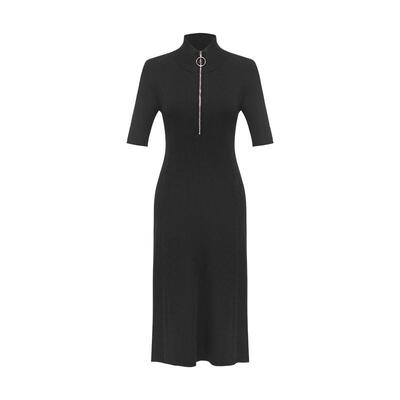 拉链A字收腰雅莹针织连衣裙