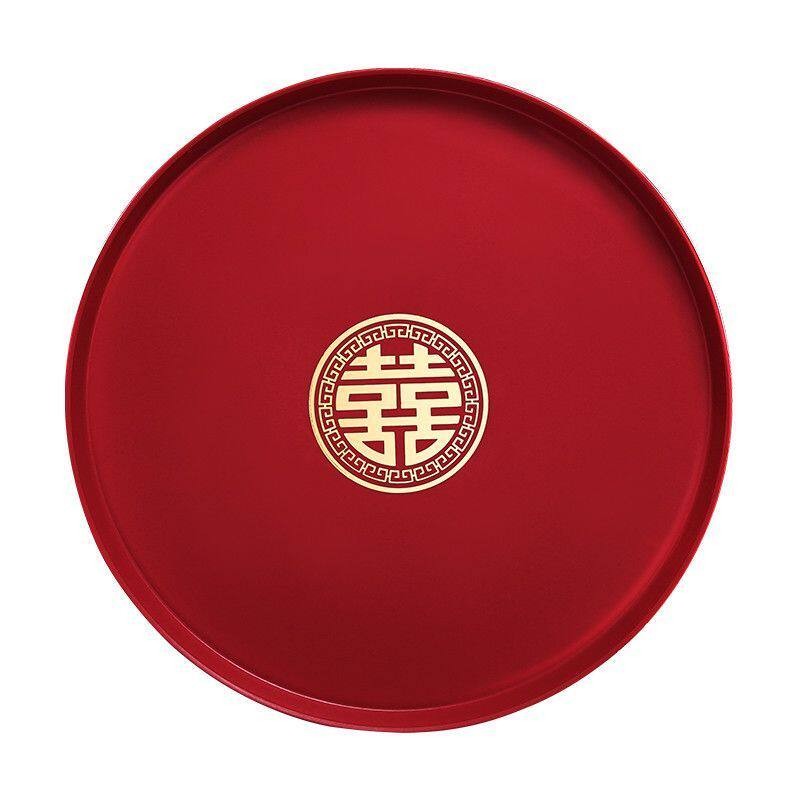 红色喜字米糕外卖圆形塑料拼盘