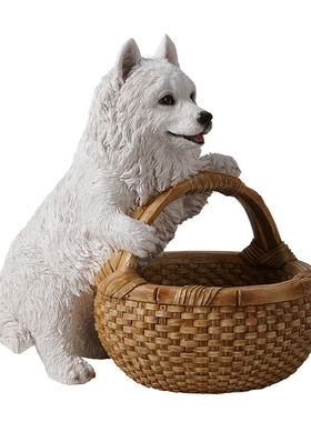 萨摩耶收纳篮子摆件客厅玄关可爱狗狗家居装饰卧室个性树脂摆设