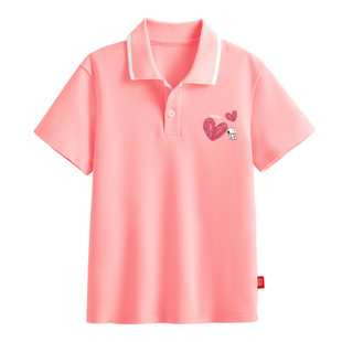 史努比polo衫女童短袖t恤夏季薄款洋气时髦粉色上衣女孩儿童夏装