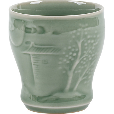 观岚越窑青瓷影雕茶杯陶瓷品茗杯