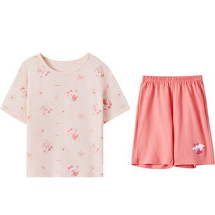 红豆儿童睡衣纯棉网眼男童夏季薄款家居服男孩短袖女童空调服套装