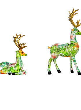 创意炫彩梅花鹿树脂简约客厅