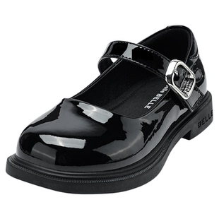 百丽童鞋儿童黑色皮鞋女童玛丽珍鞋小女孩公主鞋春季新款时尚单鞋