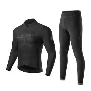 洛克兄弟骑行服套装保暖抓绒长袖长裤男女款秋冬季户外单车运动服