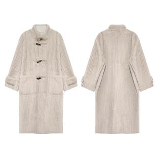 贰羊设计【枯木生花】保暖皮毛一体牛角扣外套女立领加厚过膝大衣