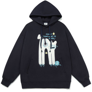 GUUKA潮牌情侣卫衣男加绒秋新款 多巴胺上衣猫咪刺绣连帽衫女宽松