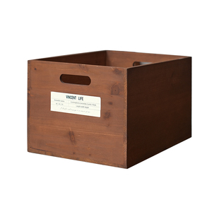 闻森黑胶收纳箱杂志书本实木箱子提手中古做旧唱片专辑复古收纳筐