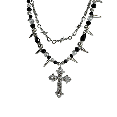十字铆钉串珠设计感项链