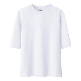 白色半高领中袖套头t恤女大码夏装胖mm显瘦五5分袖内搭上衣打底衫