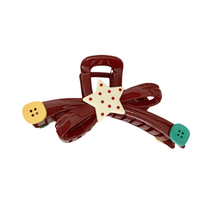 趣味撞色波点星星纽扣抓夹大号蝴蝶结鲨鱼夹半扎盘发夹发量多发抓