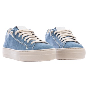 P448 THEA 女款蓝色牛仔布车缝线厚底时尚圆头休闲鞋