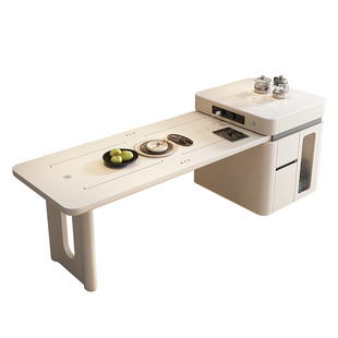 奶油风智能岛台餐桌带电磁炉一体可伸缩现代简约家用岩板吧台饭桌
