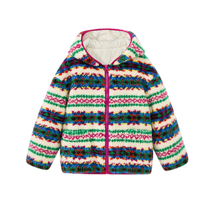 ask儿童外套2026冬季新款女童甜美费尔岛撞色保暖上衣