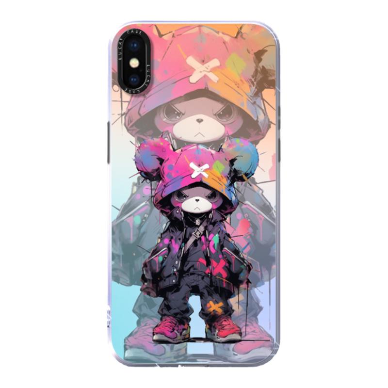 苹果x手机壳新款苹果xr适用xs创意外壳多彩熊镭射壳iPhonexsmax保护套硅胶女款潮流个性防摔高级感潮牌男款