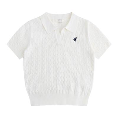LINHOUSE棉白色polo衫针织短袖