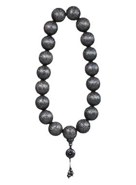 知蝉佛珠黑檀木刻六字名号手串