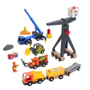 木质小火车轨道玩具车吊塔车磁性移动大塔吊2-3-6岁宝宝惯性小车