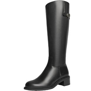 明星同款百丽女靴子冬季新款骑士靴加绒黑色长筒高长靴3KV71DG4