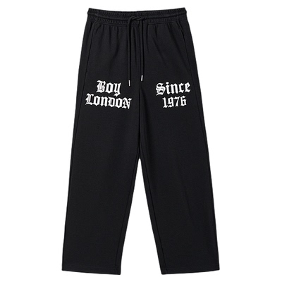 BOYLONDON春季男女同款立体时尚休闲潮牌印花纯色廓形长裤N15049