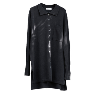 知笔墨2025年廓形衬衫羊绒衫女中长款开衫POLO领羊毛毛衣宽松上衣