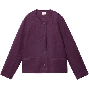 素然ZUCZUG 4M36 秋冬女士羊毛竖条针织呢圆领短大衣