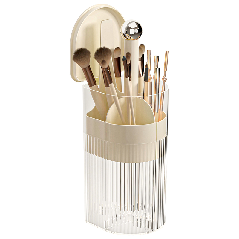 化妆刷收纳筒桌面按压防尘化妆品眉笔刷子桶高级感自动升降化妆桶