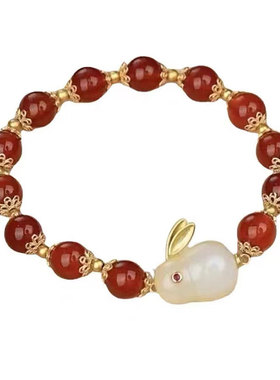 女和田玉小众设计玉兔手串