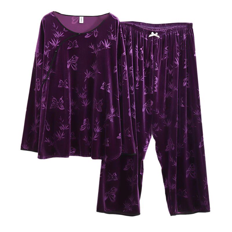 胖mm新中式睡衣女大码宽松珊瑚睡衣/家居服套装